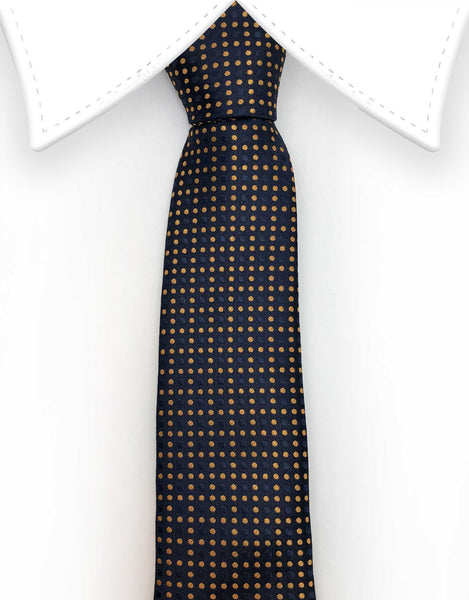 Silk Navy Blue Tie with Orange Dots