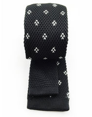 back view of black and white knit tie