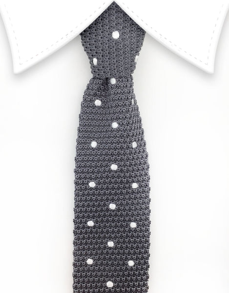 Gray Silver Knitted Tie