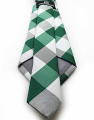 green white checkered tie back view