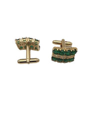 Simulated Green Emeralds and Diamonds in Gold Plated Cufflinks
