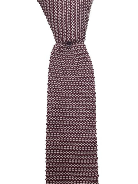 Burgundy and White Men's Knitted Tie