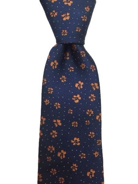 Navy Blue Tie with Orange Flowers