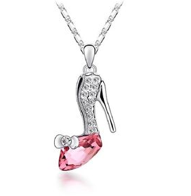 pink stiletto crystal ladies pendant and chain