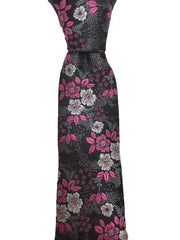 Black Tie with Pink and Light Silver Flowers