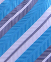 Aqua Blue, Silver & White Striped Tie