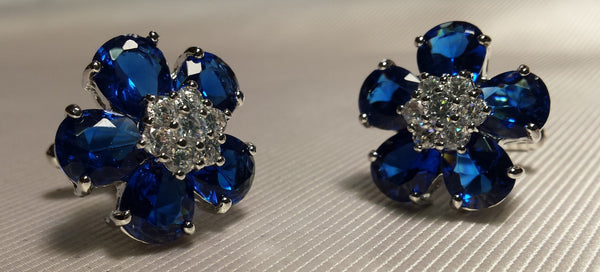 Royal Blue Crystal Flower Cuff Links