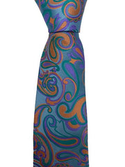 Light Blue Men's Tie with Orange, Green and Purple Paisley Design