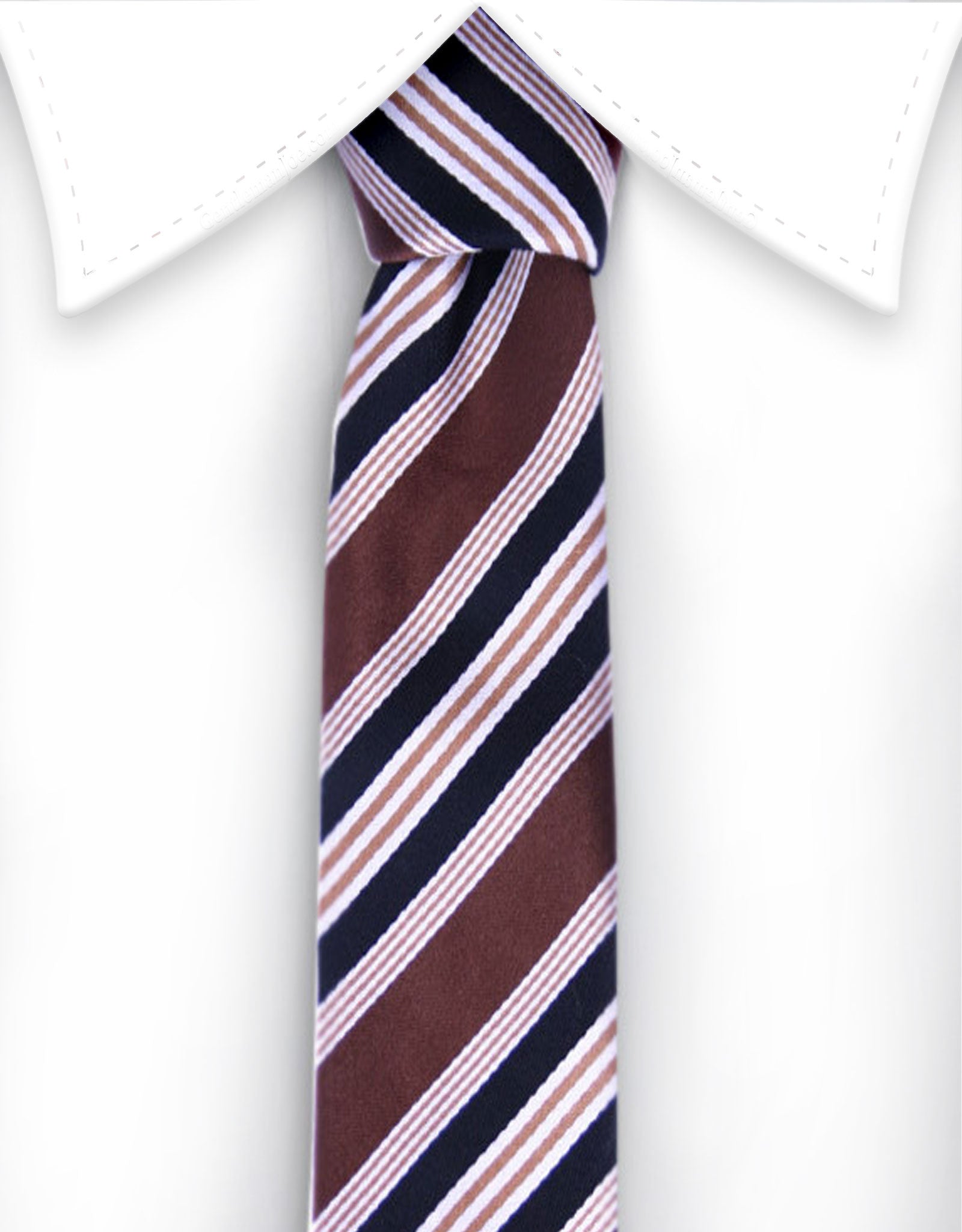 Brown and black striped narrow tie