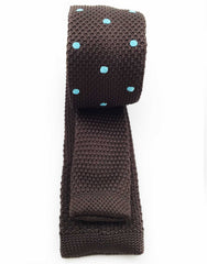 brown skinny tie with blue dots