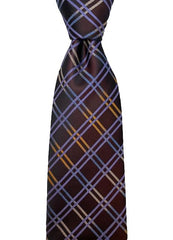 Brown 2XL Tie with Purple Orange Plaid Pattern