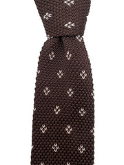 Brown and White Motif Knit Necktie