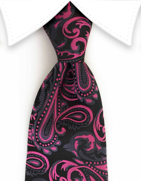 Fuschia pink & black paisley tie