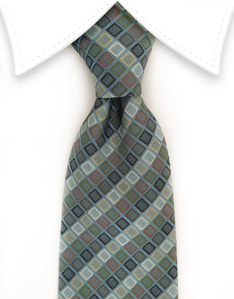 Steel blue gray tie with multi-colored squares