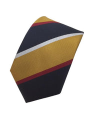 Navy Blue, Golden Mustard Yellow, Silver and Burgundy Striped Tie