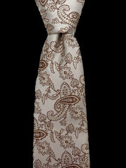 Elegant Antique White Silk Tie with Light Brown Paisley Pattern