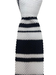 White and Black Striped Men's Knitted Necktie