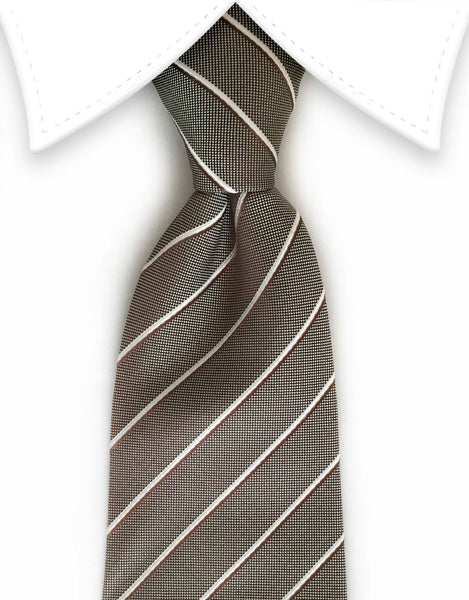 Light Brown & White Striped Tie