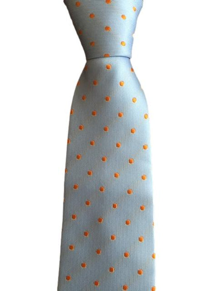 Light Blue Tie with Orange Polka Dots