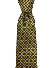 Gold Men's Tie, Pocket Square and Cufflinks with Black Diamond Design