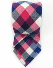 blue, white and pink cotton necktie