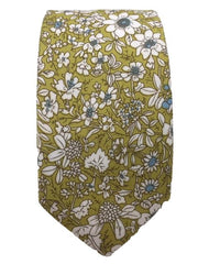 Green Mustard Skinny Cotton Floral Tie