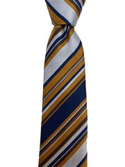 Bronze, Navy Blue and Silver Striped Tie