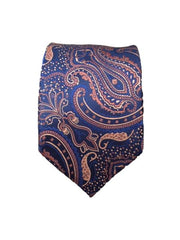 Navy Blue and Orange Bronze Paisley Men's Necktie