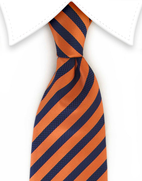 Orange and blue striped silk tie