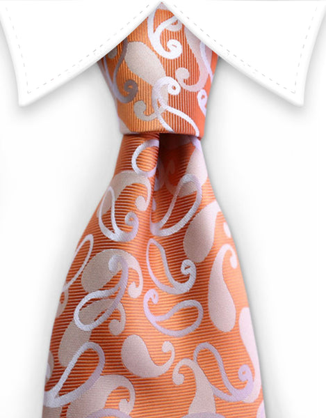orange white paisley tie