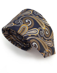 Navy blue & gold rolled up tie