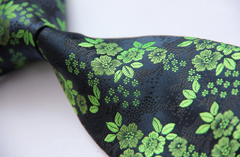 Navy tie with green flowers