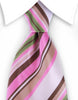 Brown, pink and green striped tie