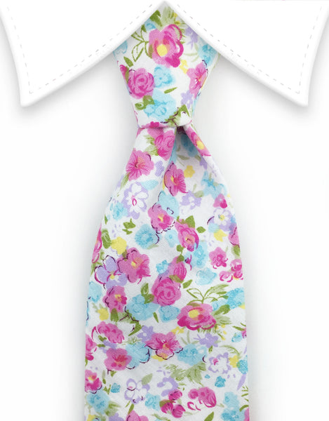 pink & light blue flower tie