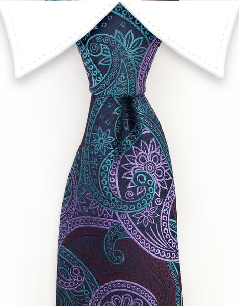purple teal paisley tie
