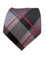 Silver, Charcoal Gray, Black and Red Plaid Tie