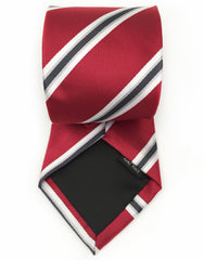 red, silver, white, black striped tie