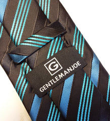 Black, teal and turquoise striped necktie
