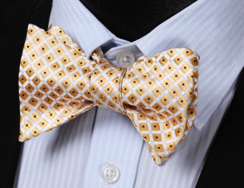 Gold and White Self Tie Silk Bow Tie GentlemanJoe Gold and White Self Tie Silk Bow Tie GentlemanJoe