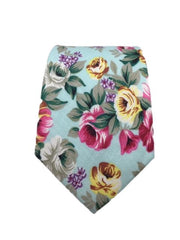 Sea Greenish-Blue Tropical Floral Print Men's Tie