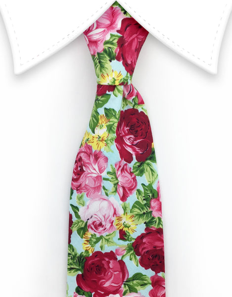 Seafoam green floral tie with pink roses