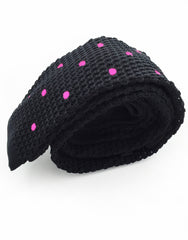 side view - black knitted necktie with pink dots