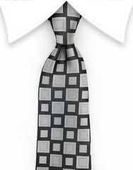 Silver Black Tie with Squares