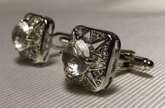 silver cufflinks with clear crystal