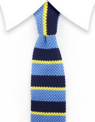 blue and yellow knitted tie