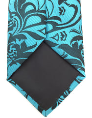 teal and black floral tip of long tie