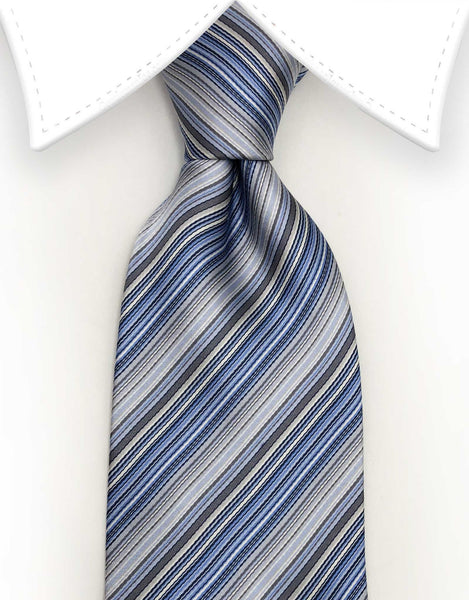 light blue silver charcoal striped tie