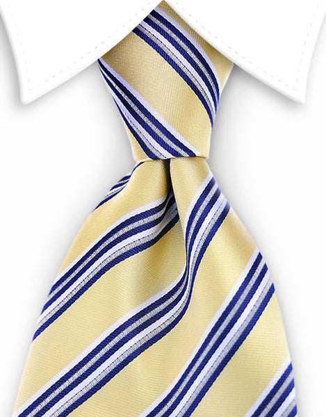 yellow and blue striped extra long tie