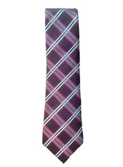 Dark Burgundy & Multi-Color Plaid Long Necktie - 3XL Tie