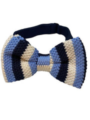 Light Blue, Black and White Vertical Stripe Knit Bow Tie
